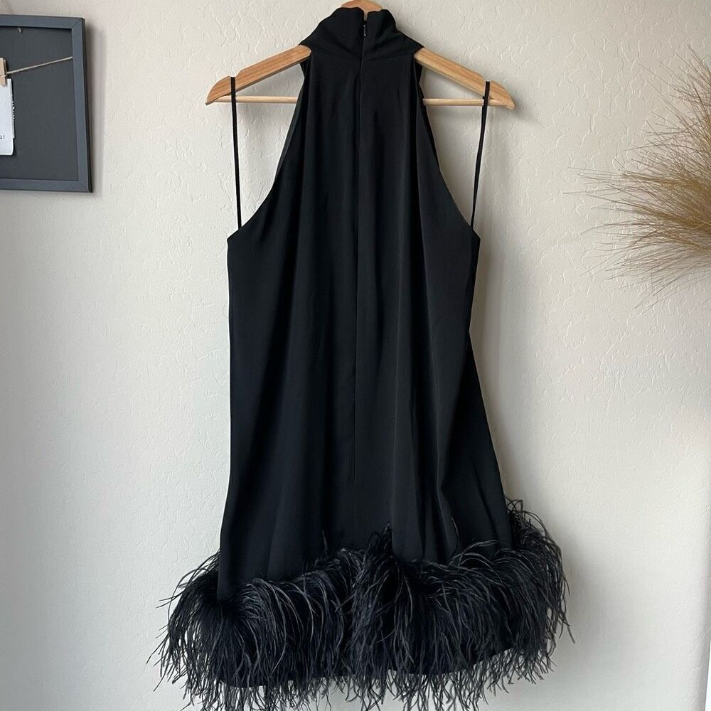 16Arlington Dress Feather‎ Trim Black Cynthia Mini Dress Size US 10 UK 14 - Picture 7 of 10
